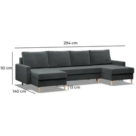 mebligo U-Ecksofa, Braun, 294x140cm - Braun