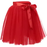 Tüllrock Damen Tüll Röcke Tütü Tutu Erwachsene Rock Tüll Petticoat Unterrock Tüllröcke Kurz Karneval Ballett Tutu Kostüm Tütüs Fasching Tüllrock Prinzessin Tüllröckchen 50er Rockabilly Petticoat Rot - Taille 65-120 CM, Länge 50 CM