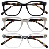 OPULIZE KOI Lesebrille 3er Pack - Große Rechteckige Brillenfassung - Schwarz-Grau-Durchsichtig - Damen, Herren - Federscharniere - RRR50-17C - +3.50
