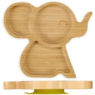 Relaxdays Baby Teller mit Saugnapf, Bambus, Elefant, rutschfest, BPA-frei, Beikost, unterteilter Kinderteller, natur