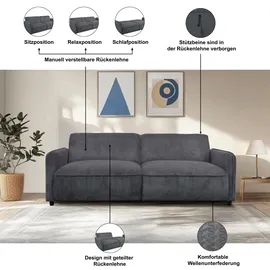 dorel home Schlafcouch Cord u. Velours 3-Sitzer Grau