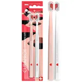 Curaprox Handzahnbürste - Love Edition 2025 / Ultraweich für empfindliche Zähne und Zahnfleisch | 2er Pack, Weiss und Pink/Hergestellt in der Schweiz