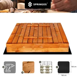 SPRINGOS Holzsandkasten mit Sitzbänken 120 x 120 cm imprägniert braun