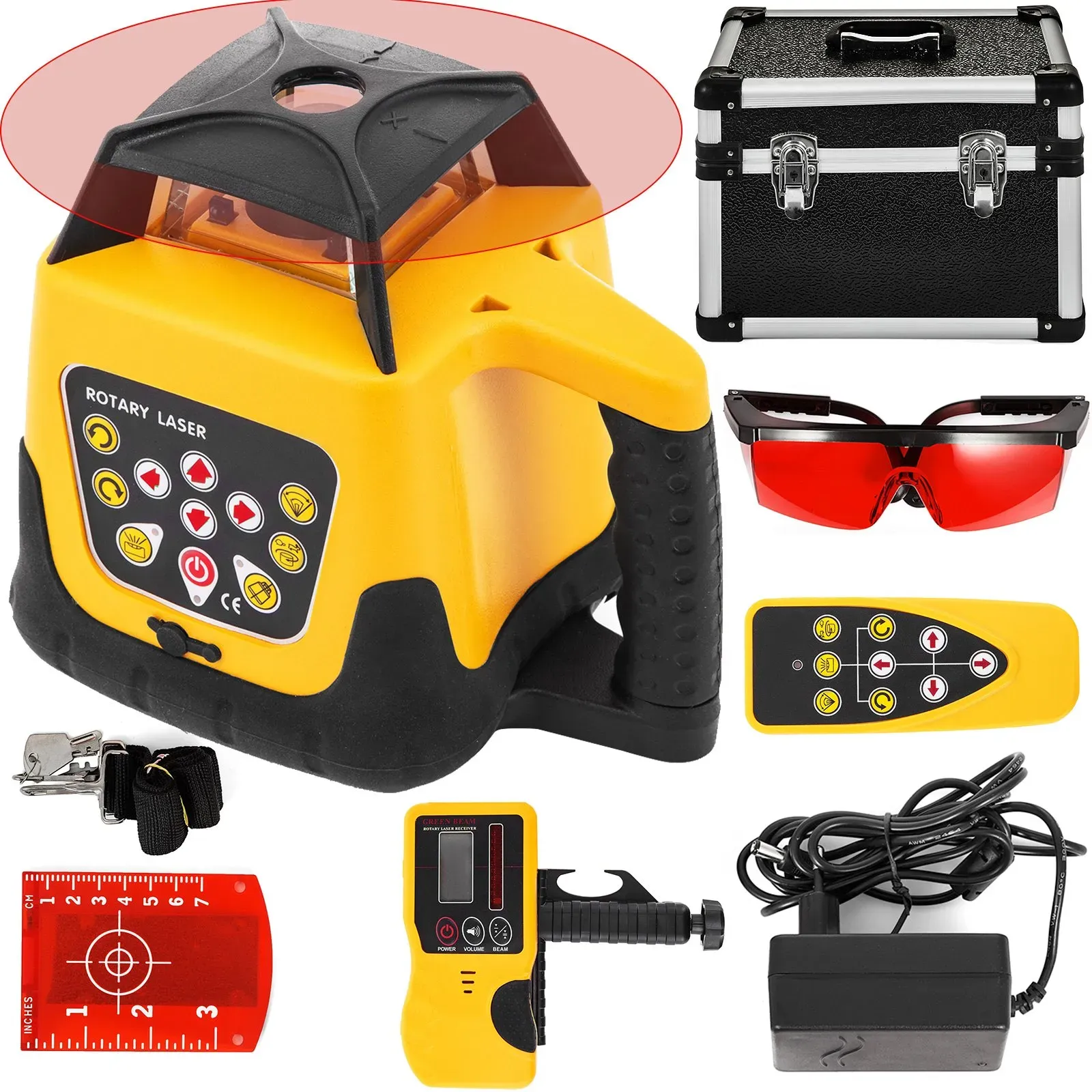 VEVOR Rotationslaser Rot Professional max Arbeitsbereich 500 m 360 Rotary Laser Level Wasser- und staubdicht außenbereich Arbeitszeit 20 Stunden in