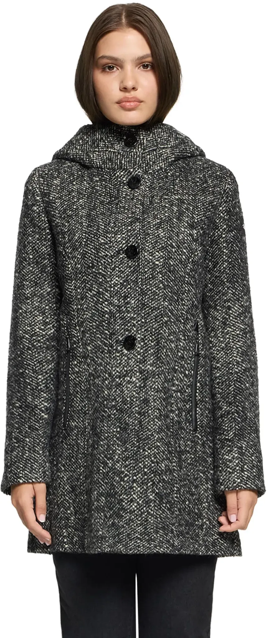 Wolljacke GIL BRET, Damen, Gr. 46, schwarz (schwarz, cream), Obermaterial: 52% Schurwolle, 17% Polyester, 16% Polyacryl, 15% Wolle, meliert, regular fit ca. Mitte Oberschenkel, gerader Abschluss, Jacken, mit Taschen