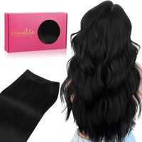 WENNALIFE Tressen Extensions Echthaar, 40cm 80g Tief Schwarz Tressen Echthaar zum Einnähen Echthaar Extensions Tressen Remy Haar Weft Echthaar Tressen Haarverlängerung Echthaar Sew In Hair Extensions