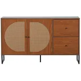 IDEASY Schubkastenkommode Rattan-Sideboard, Kommode, Küchenschrank, (Mehrzweckschrank mit 2 Türen und 2 Schubladen, mit Metallgriffen), verstellbare Einlegeböden,geeignet für Schlafzimmer, Wohnzimmer braun