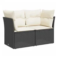 VidaXL Gartensofa mit Kissen 2-Sitzer Schwarz Poly Rattan