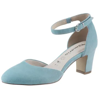 TAMARIS Spangenpumps, Blockabsatz, gelenkoffener Abendschuh mit Fesselriemchen blau 39 EU