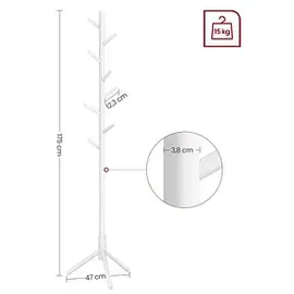 VASAGLE Kleiderständer RCR04WT weiß Holz 8 Haken 47,0 x 175,0 cm
