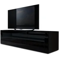 Vladon Lowboard, Schwarz Hochglanz, 155x46x40 cm, Wohnzimmer, Wohnwände, Lowboards,