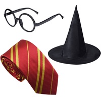 MIVAIUN 3 Stück Zauberer Krawatte Brille Kostüm für Jungen Mädchen, Halloween Hexenhut, Gestreifte Krawatten, Zauberer Brille, für Fasching Karneval Halloween Party Kostüme Accessoires Set (3 Stück)