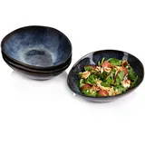 sänger | Salatschüssel Set Tokio 4 tlg, Salatteller 4 Personen, Salatschälchen Steingut Spülmaschinenfest, Bowl Schüssel Handmade, Bowls Blau-Schwarz mit Braunen Akzenten 760 ml | PREMIUM COLLECTION
