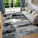 FTCJWL Teppich Wohnzimmer Grau Waschbar - Moderner Teppich Kurzflor Abstrakt Rutschfester Weich Teppiche für Schlafzimmer & Esszimmer - Pflegeleichter 160x200 cm