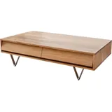 DeLife Couchtisch Eloi 115x60 cm Akazie Natur 4 Schubfächer V-Fuß Edelstahl, Couchtische