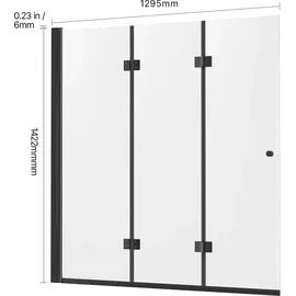 Vevor Badewannen Duschtür (1295 x 1422 mm / B x H) rahmenlose, klappbare Duschtür mit Scharnier, dreifach gefaltete Duschglastür mit 180° drehbares Design, für Badewanne, schwarz