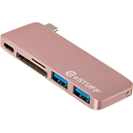 ESTUFF Allure Series - Hub - 2 x SuperSpeed USB C Slot-in USB-C 5 Ports), Dockingstation USB Hub, Rosa