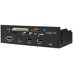 LogiLink USB HUB 3.0 schwarz 5,25" Multifunktions-Panel 6-fach Kartenleser eSATA