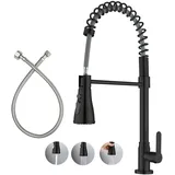 LIWEIKE Wasserhahn Kaltwasser Schwarz, 360° Drehbarer Kaltwasser armaturen mit 3 Strahlarten Wasserhahn nur Kaltwasser mit 50cm Anschlussschläuchen, Edelstahl