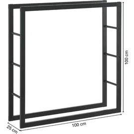 stado Kaminholzregal | Stahl | Schwarz | 100x100x25cm | Feuerholzregal | Brennholz