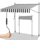 Randaco Klemmmarkise ohne Bohren, UV-beständig Einziehbar Klemmmarkise mit Handkurbel Höhenverstellbar, Sonnenschutz wasserdich, Terrassenüberdachung, Einfache Montage 200x120cm Weiß Grau