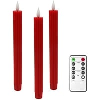 Yme LED Kerzen mit Timerfunktion und Fernbedienung, 3 Stück Batteriebetrieben Stabkerzen Rot Echtwachs Flackernde Flamme für Adventskranz Kerzenhalter Saisonale Deko Weihnachten