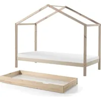 58 aufm Kessel Hausbett mit Textilhimmel Kapua 210x97x170 Massivholz Natur