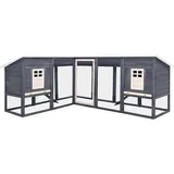 Willood Kaninchenstall mit Freilauf Grau und Weiß Tanne Massivholz Hasenstall Kaninchenkäfig