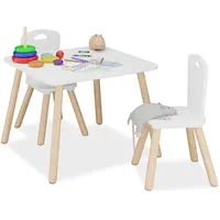 Relaxdays Kindersitzgruppe, 3-TLG., Kindertisch mit 2 Stühlen, Mädchen &