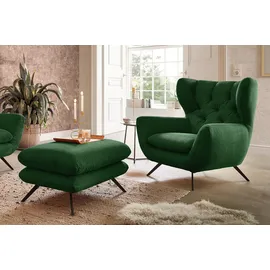 KAWOLA Hochlehnsessel CHARME Cord 100 x 106 x 95 cm Smaragdgrün mit Hockerbank
