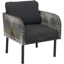Mendler Poly-Rattan Garnitur HWC-P80, Lounge-Set Garten Stuhl, Tischkamin Bioethanol-Fire-Pit Alu Stoff 220g/m2 ~ dunkelgrau