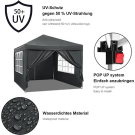 Woltu Faltpavillon 3 x 3 m inkl. 4 Seitenteile Anthrazit