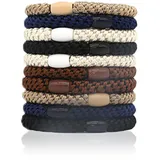 Knekkies Haargummi Original - 10 Stück Elastische Geflochtene Haargummi, Original Bunte Geflochtene Haarbänder, Mode Bunt, Geeignet für Dickes, Glattes und Lockiges Haar (Dunkle Serie)