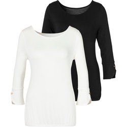3/4-Arm-Shirt VIVANCE Gr. 32/34, beige (creme, schwarz) Damen Shirts Jersey mit modischen Manschetten und goldfarbenen Knöpfen