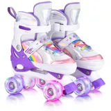 YUDOXN Rollschuhe Mädchen Verstellbar.komfortabl LED Rollerskates für Jugendliche und Anfänger.3 Größen, verstellbar von 31 bis 42, Rollerskates.Verstellbar Rollschuhe für Kinder (S, Violet-A)