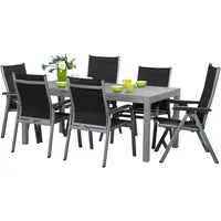 KETTLER Basic Plus Sitzgruppe, silber/anthrazit, Alu/Textilene, 180/240x90cm, 4 Stapel-, 2 Multipositionssessel
