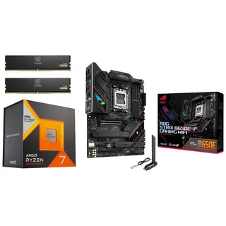 AMD Bundle AMD 7800X3D CPU + ASUS B650E-F + 32GB DDR5-6000 – Gaming PC-Set (AMD Ryzen 7 Highend Upgrade, Aufrüstkit - Prozessor, Mainboard, Arbeitsspeicher RAM)