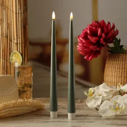 LED Stabkerzen ELLA - Echtwachs - realistische 3D Flamme - H: 28cm - salbeigrün ...