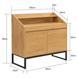 FineBuy Sekretär MDF 100cm Eiche Dekor Kompakt Schreibtisch mit Stauraum Home Office