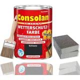 Consolan Wetterschutzfarbe Set 2,5 l Holzfarbe Dauerschutz Deckend mit Zubehör (Schwarz)