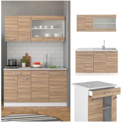 VICCO Küchenzeile SINGLE Einbauküche 140 cm Küche Sonoma Eiche R-LINE