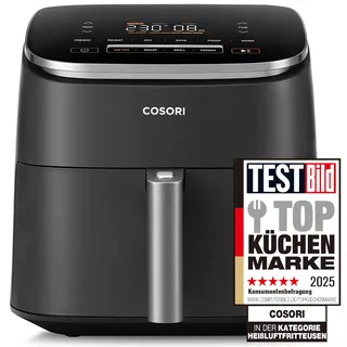 Cosori Turboblaze Heißluftfritteuse Airfryer, 9-in-1 Air Fryer XXL 6L, leiser DC Motor mit 5 Geschwindigkeitsstufen, Grillen, Backen, Gären, Dehydrieren, Tiefkühlen, 87 Rezepte, 64% energiesparend