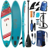 CFB SUP-Board Set 320x84x15 cm extra breit, Bis zu 160 kg, aufblasbar Stand Up Paddle Board, (iSUP Komplett-Set, 12 tlg., mit Alu Paddel, Pumpe, Rucksack, Leash, 5L Dry Bag und Schultergurt), Paddleboard aufblasbar für Anfänger & Erwachsene