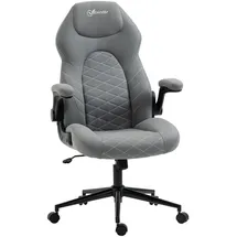 Vinsetto Bürostuhl, Ergonomischer Schreibtischstuhl, Computerstuhl mit Wippfunktion, Verstellbaren Armlehnen, Drehstuhl mit Weichem Kissen, Mikrofasertuch, Hellgrau Kunststoff, 69.5x122x65.5 cm, Arbeitszimmer, Bürostühle, Drehstühle