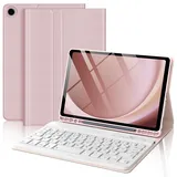 FOGARI Samsung Tablet A9 Tastatur | Galaxy Tab A9 8.7'' Hülle mit Tastatur - [QWERTZ Deutsches] Tastatur Magnetische Kabelloser Bluetooth Abnehmbar für Samsung Galaxy Tab A9 2023 8.7 Zoll,Rosa