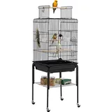 Yaheetech Vögelkäfig für Wellensittich Kanarien Papageien, Vogelbauer mit Ständer & Spielzeug & Stauraum, 46,5 x 46,5 x 136 cm, Schwarz - Schwarz