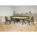 OTTO home Eckbankgruppe OTTO HOME "Aretha Essecke, Sitzgruppe, Eckbank, Küchenbank", grün (mayfly, schwarz), B:215cm H:87cm T:150cm, 90% PES, 5% Nylon, 5% Rayon, Sitzmöbel-Sets, Eckbankgruppe, Esszimmer Sitzgruppe, Tisch, Stühle und Bank gepolstert, Nosagfederung