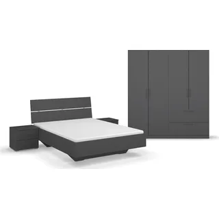 INOSIGN BY RAUCH "Komplettschlafzimmer Schlafzimmer Challenger (Set 4-teilig)", grau (grau metallic), Schrankbreite/-höhe 181/197cm + ohne Matratze, B/H: 140cm x 200cm, Holzwerkstoff, Schlafzimmermöbel-Sets, Schrank 2 Breiten, Bett 3