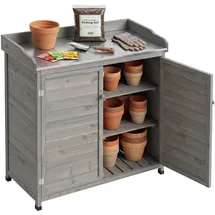 Relaxdays Pflanztisch mit Unterschrank Holz 106 x 94,5 x 45 cm grau
