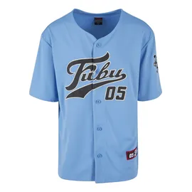 FUBU T-Shirt "Fubu Herren FM241-007-3 Fubu Varsity Baseball Jersey", Jungen, Gr. M, light blau, schwarz, creme, 100% Polyester, normal, V-Ausschnitt, Shirts T-Shirt